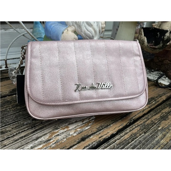 Lux De Ville Pink Sparkle Quilted Vinyl Purse Bag Handbag Rockabilly Metallic - Picture 1 of 9